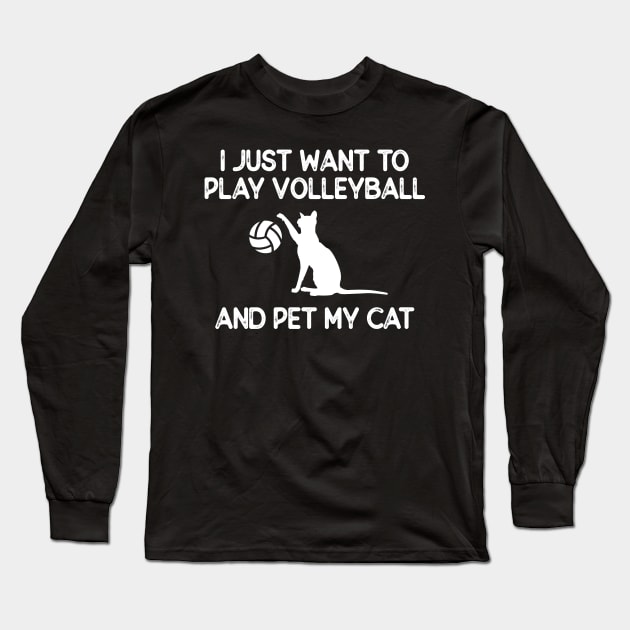 Volleyball and Cat Lover Gift Long Sleeve T-Shirt by PixelArt